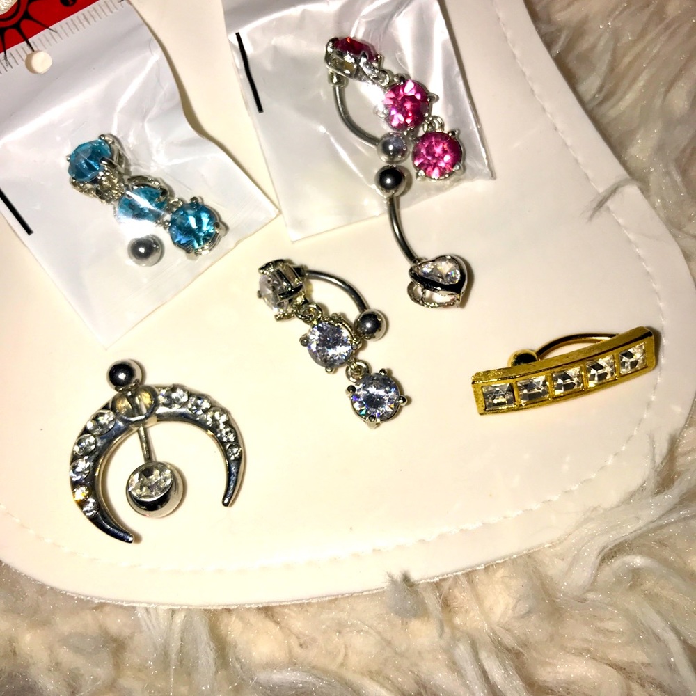 NEW 🌟 CZ PAVE CRYSTAL BODY JEWELRY NAVEL BUNDLE SUPER SPARKLY 🌟 SET OF 6 - Picture 1 of 3